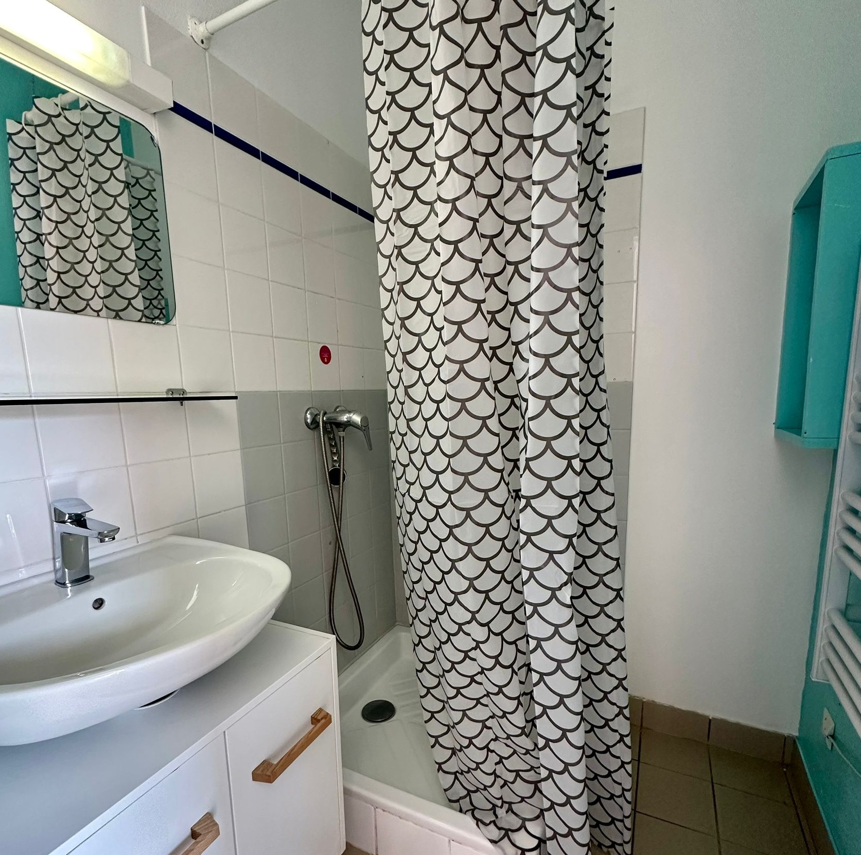 Salle de bain moderne avec douche et lavabo